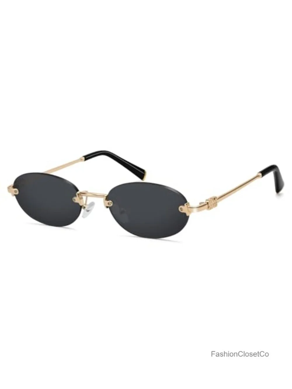 Retro Oval Rimless Sunglasses UV400 Gold Metal Frame Vintage Unisex